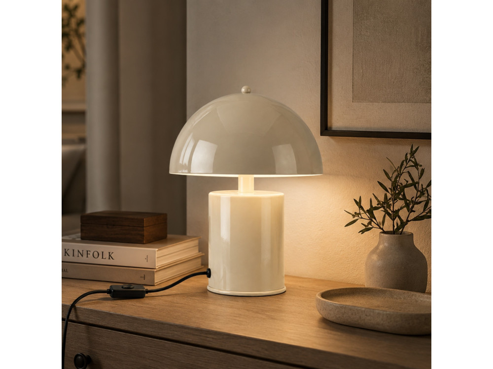 Metalowa lampa stołowa „Pera” – 26 x 26 cm – beżowa