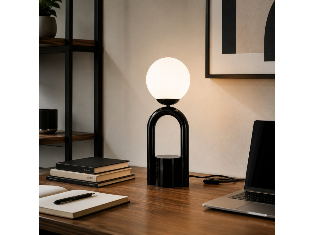 Metalowa lampa stołowa „Loop” – 15 x 15 cm – czarna