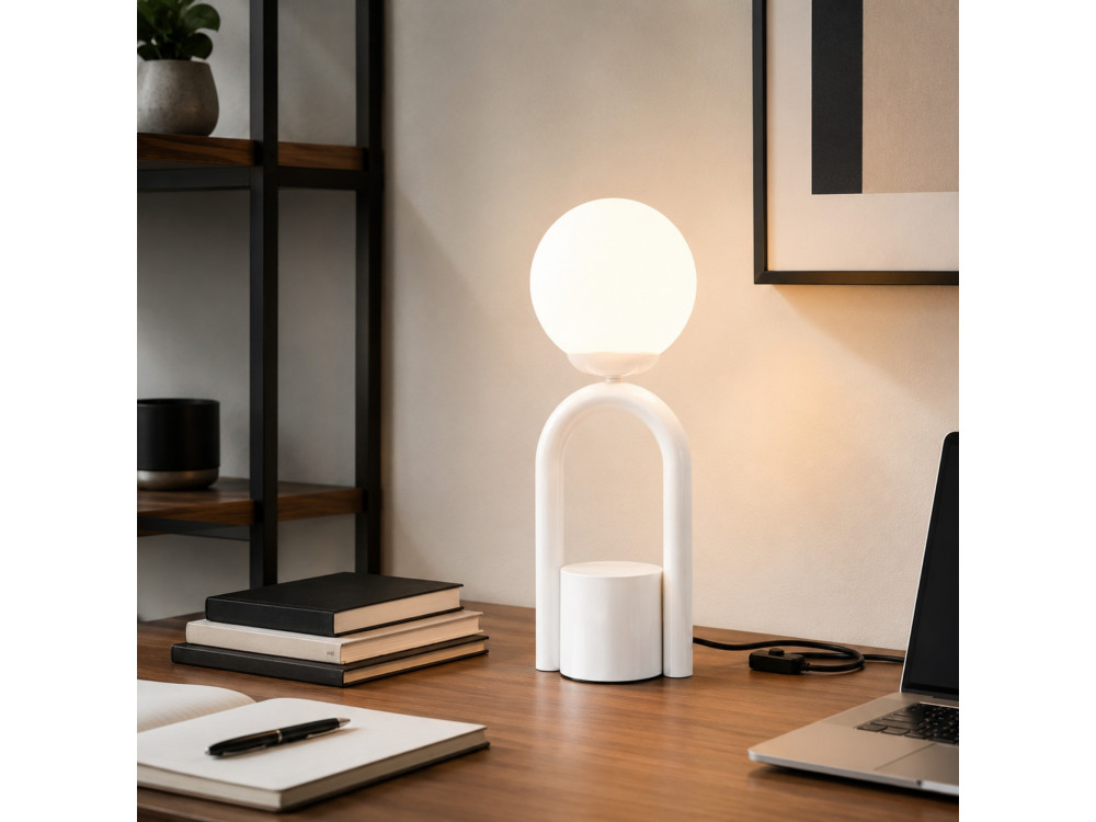 Metalowa lampa stołowa „Loop” – 15 x 15 cm – biała