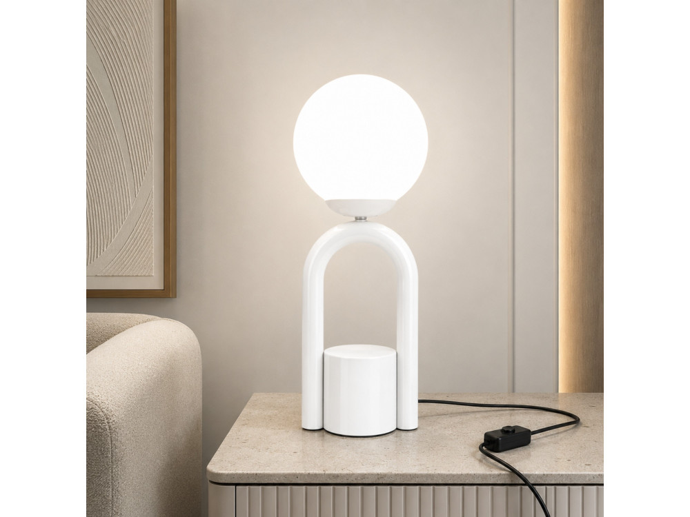 Metalowa lampa stołowa „Loop” – 15 x 15 cm – biała