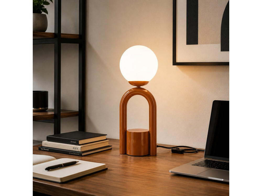 Metalowa lampa stołowa „Loop” – 15 x 15 cm – brązowa