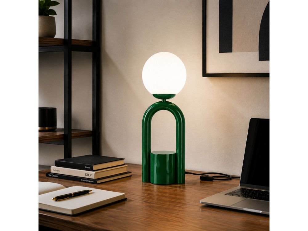 Metalowa lampa stołowa „Loop” – 15 x 15 cm – ciemnozielona