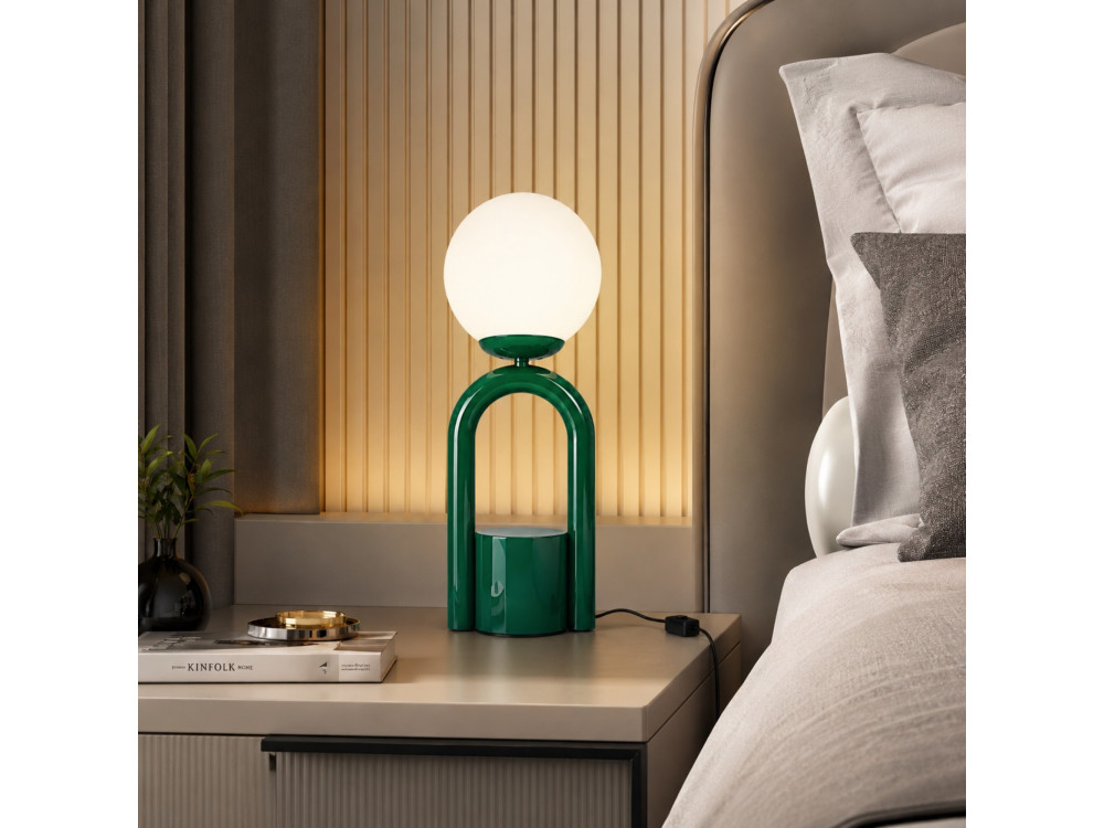 Metalowa lampa stołowa „Loop” – 15 x 15 cm – ciemnozielona
