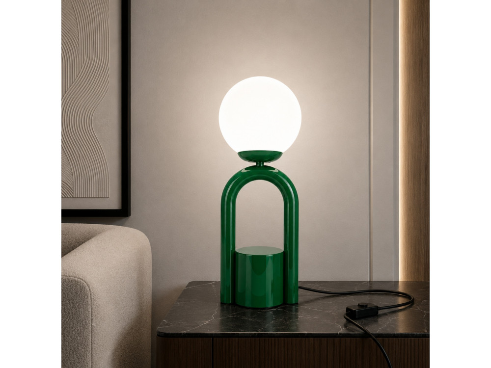 Metalowa lampa stołowa „Loop” – 15 x 15 cm – ciemnozielona