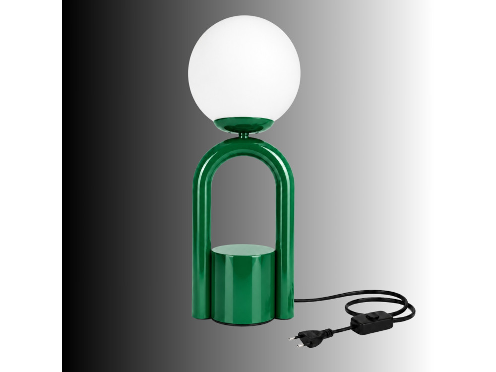 Metalowa lampa stołowa „Loop” – 15 x 15 cm – ciemnozielona