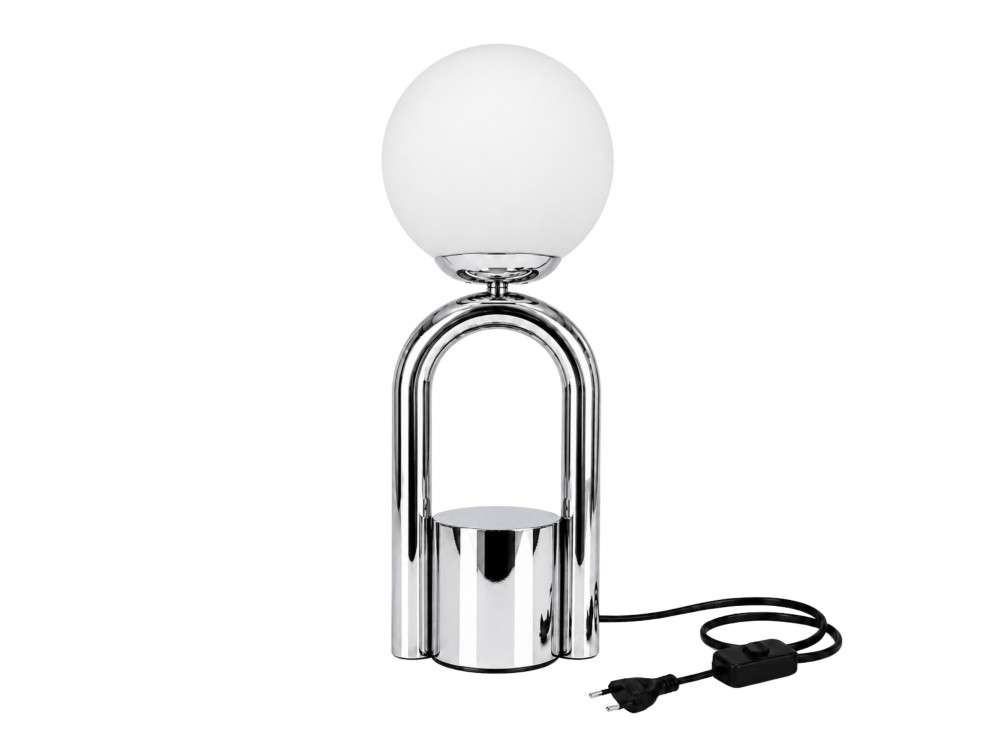 Metalowa lampa stołowa „Loop” – 15 x 15 cm – chrom