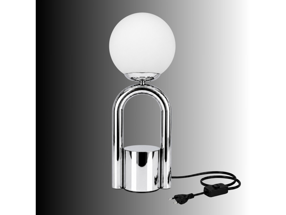 Metalowa lampa stołowa „Loop” – 15 x 15 cm – chrom