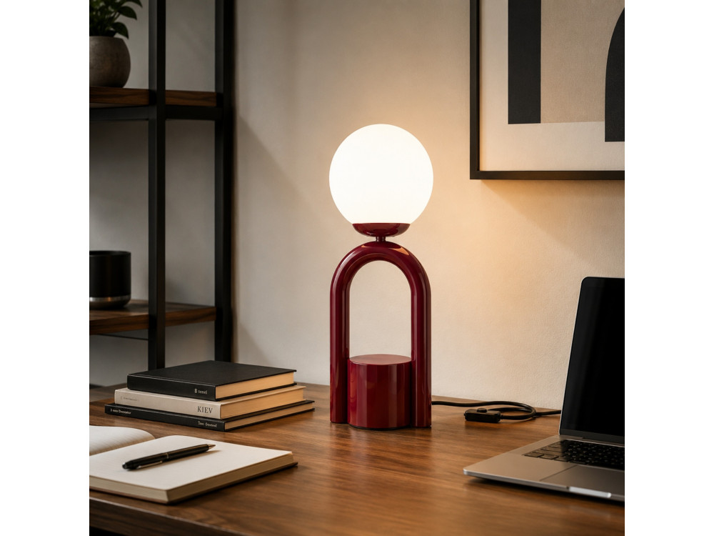 Metalowa lampa stołowa „Loop” – 15 x 15 cm – kolor bordowy
