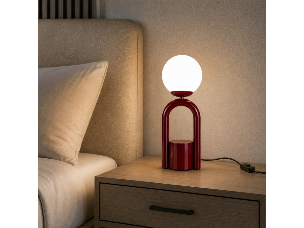 Metalowa lampa stołowa „Loop” – 15 x 15 cm – kolor bordowy