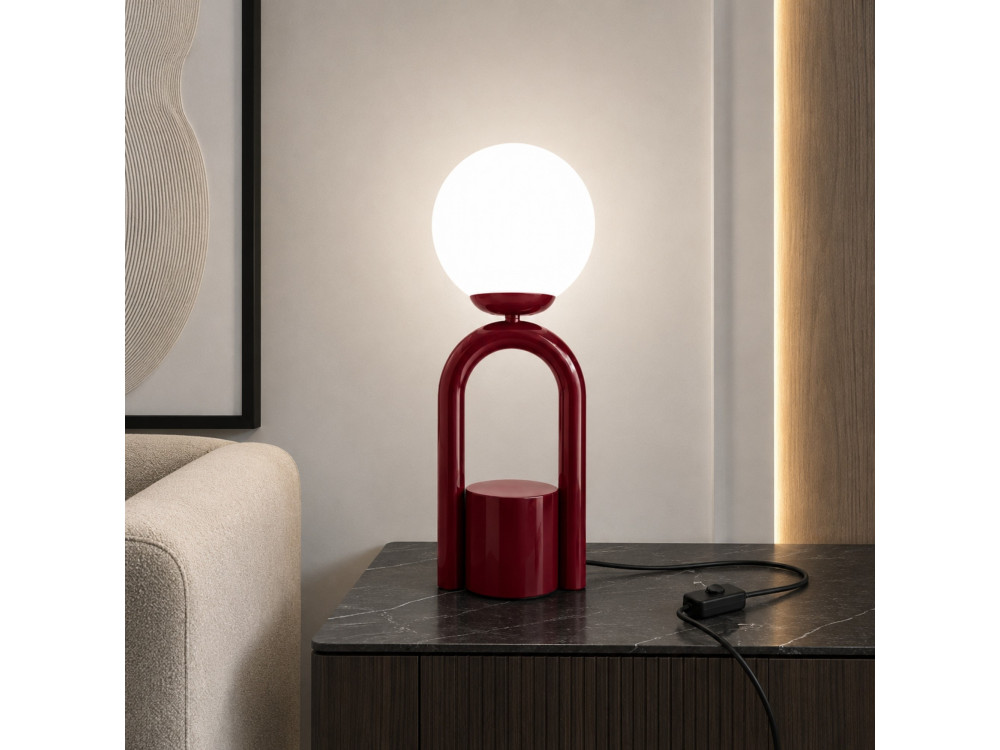 Metalowa lampa stołowa „Loop” – 15 x 15 cm – kolor bordowy