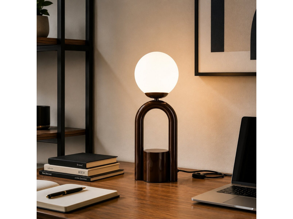 Metalowa lampa stołowa „Loop” – 15 x 15 cm – brązowa