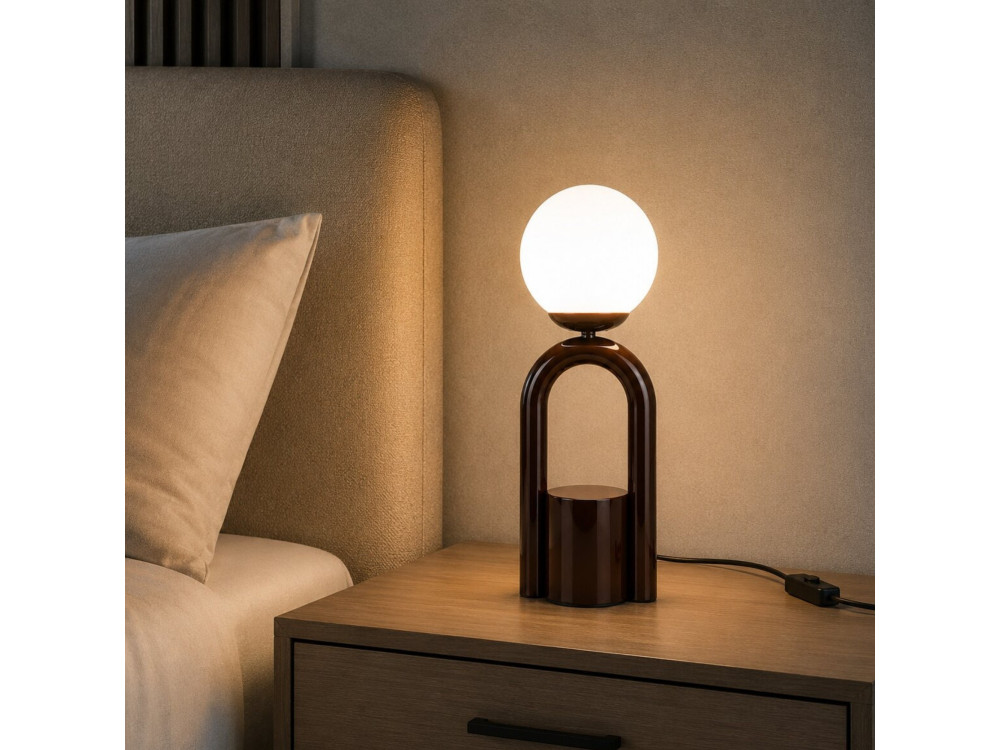Metalowa lampa stołowa „Loop” – 15 x 15 cm – brązowa