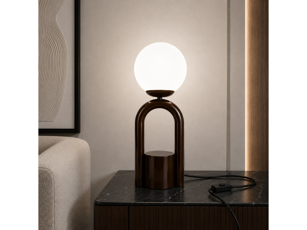 Metalowa lampa stołowa „Loop” – 15 x 15 cm – brązowa