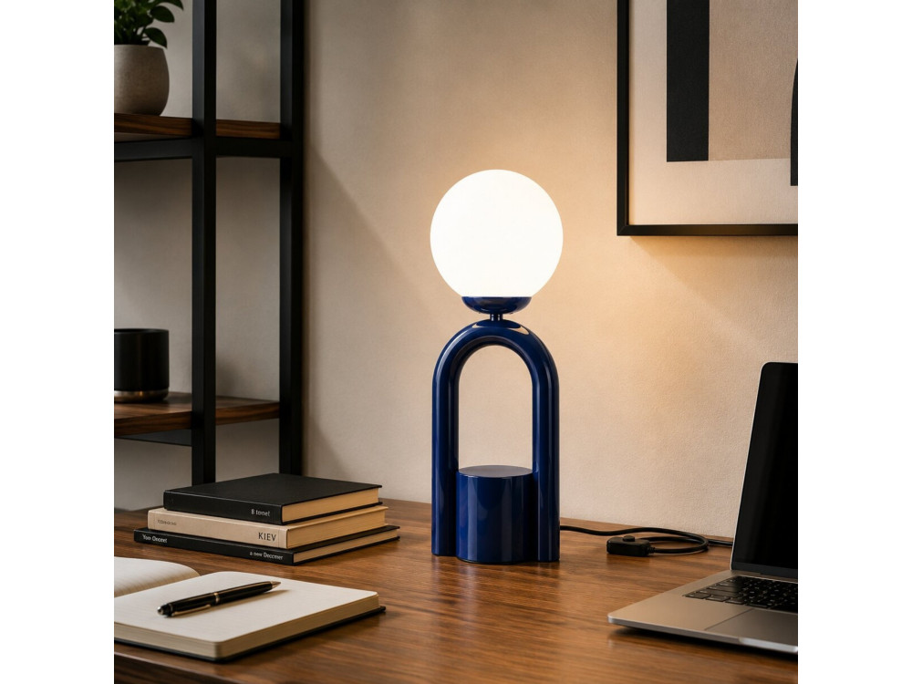 Metalowa lampa stołowa „Loop” – 15 x 15 cm – niebieska