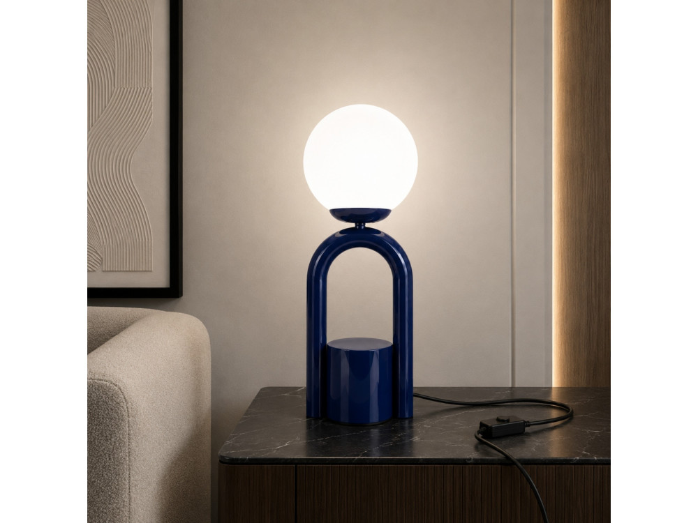 Metalowa lampa stołowa „Loop” – 15 x 15 cm – niebieska