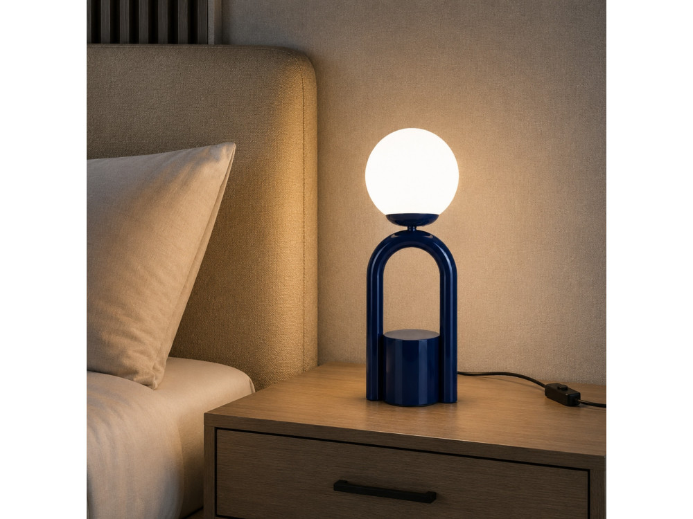 Metalowa lampa stołowa „Loop” – 15 x 15 cm – niebieska