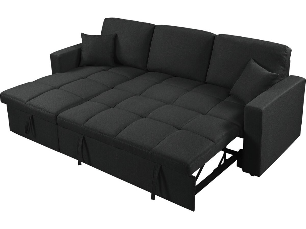 Narożna sofa rozkładana/dwustronna w stylu „bubble” „Alain” – 3-osobowa – czarna