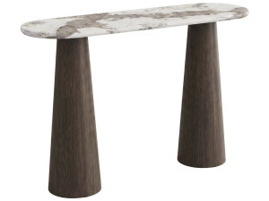 Drewniana konsola z ceramicznym blatem „Zora” – 140 x 40 x 80 cm – brązowa