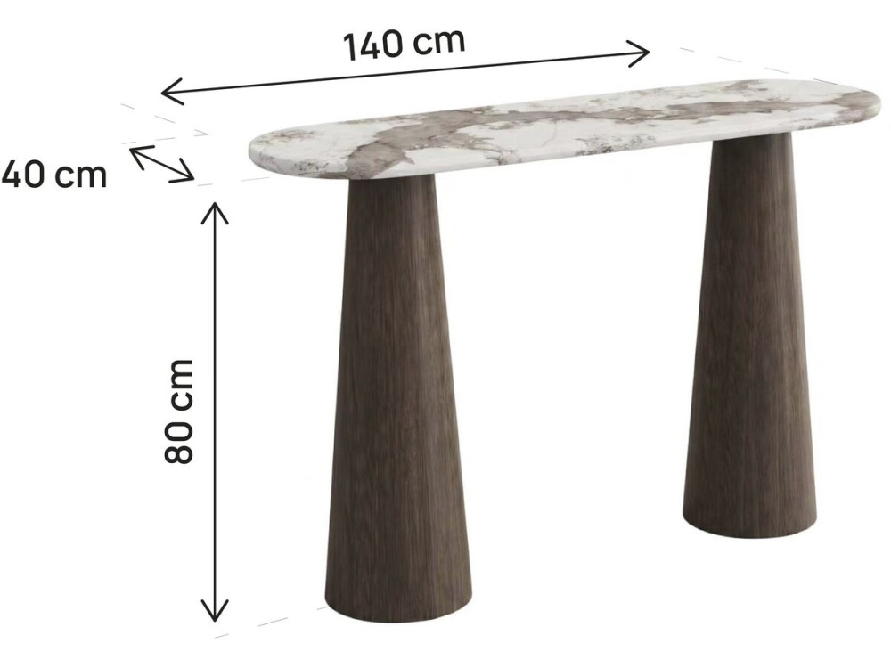 Drewniana konsola z ceramicznym blatem „Zora” – 140 x 40 x 80 cm – brązowa