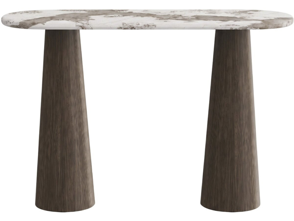 Drewniana konsola z ceramicznym blatem „Zora” – 140 x 40 x 80 cm – brązowa