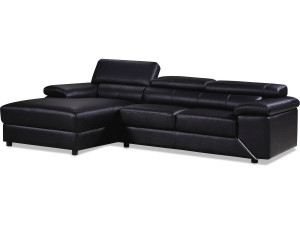 Sofa narona "London" z ekoskóry/PVC - 4 miejsca - Czarna - Lewostronna