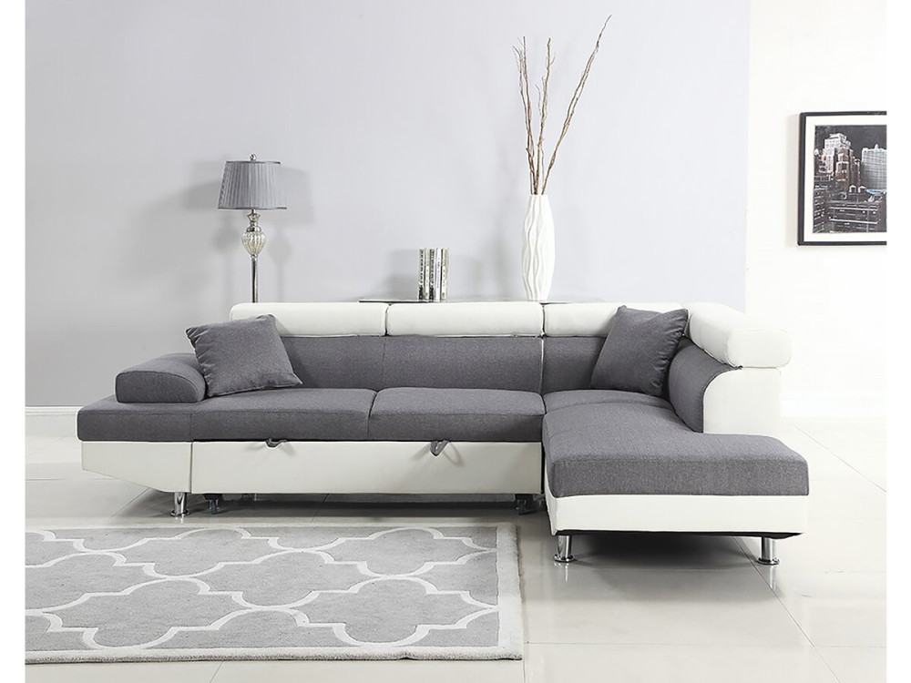 Sofa narona "Sophia luxe" - 265 x 190.5 x 80/91 cm - Biało-szara - 5 miejsc - Prawostronna