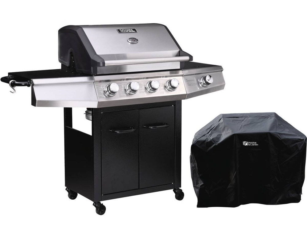 Grill gazowy z diodami LED "Bingo 5" - 5 palników, w tym 1 boczny - 15.2kW + pokrowiec ochronny - Czarny