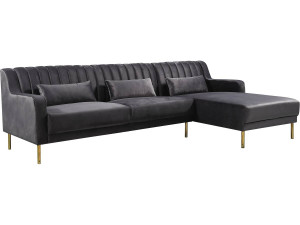 Kanapa narożna "Oliver" z weluru - 275 x 161 x 81 cm - 5 miejsc - Szara - Prawostronna