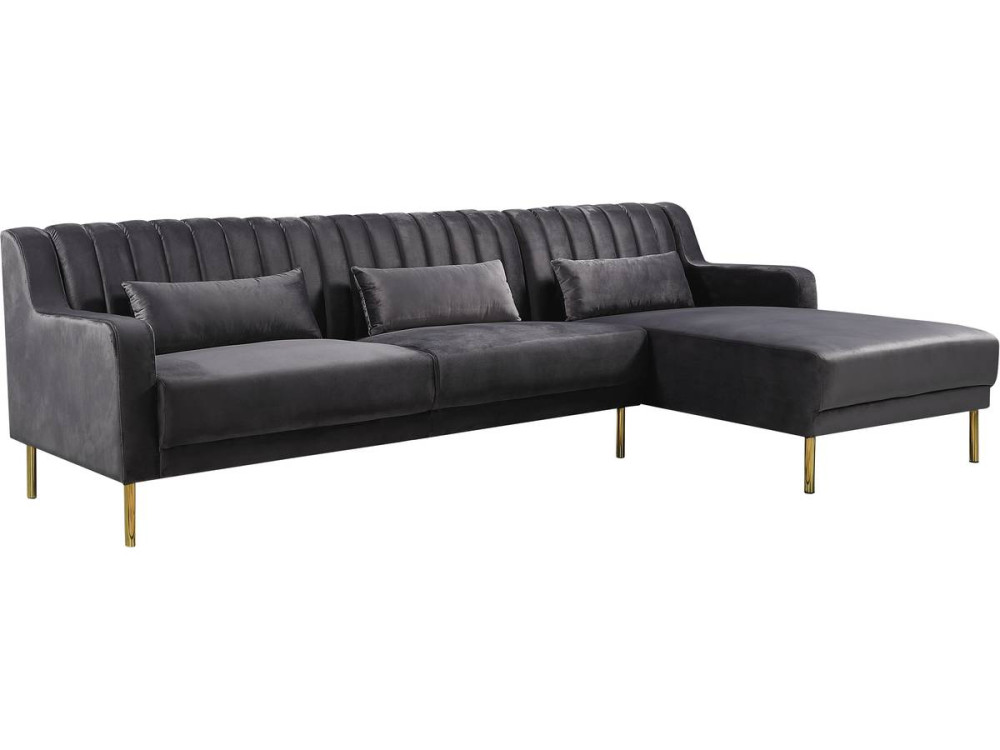 Kanapa narona "Oliver" z weluru - 275 x 161 x 81 cm - 5 miejsc - Szara - Prawostronna