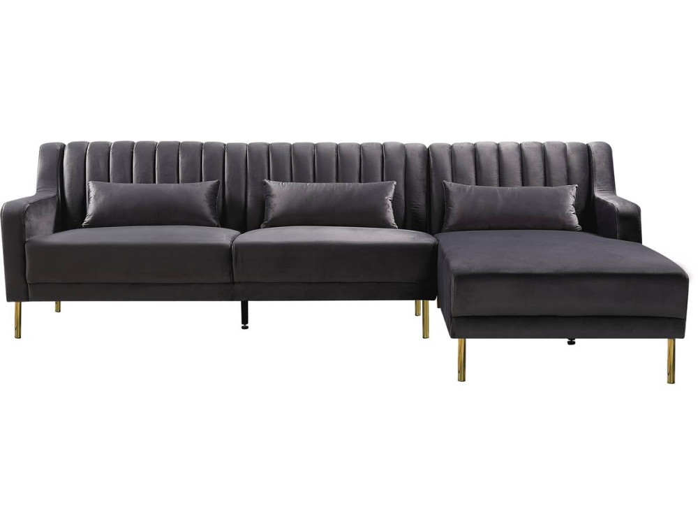 Kanapa narona "Oliver" z weluru - 275 x 161 x 81 cm - 5 miejsc - Szara - Prawostronna