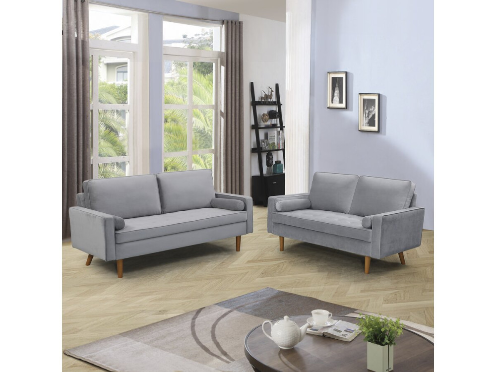 Stala aksamitna sofa Yannick” - 82 x 147 x 86 cm - 2 miejsca - Jasnoszara.