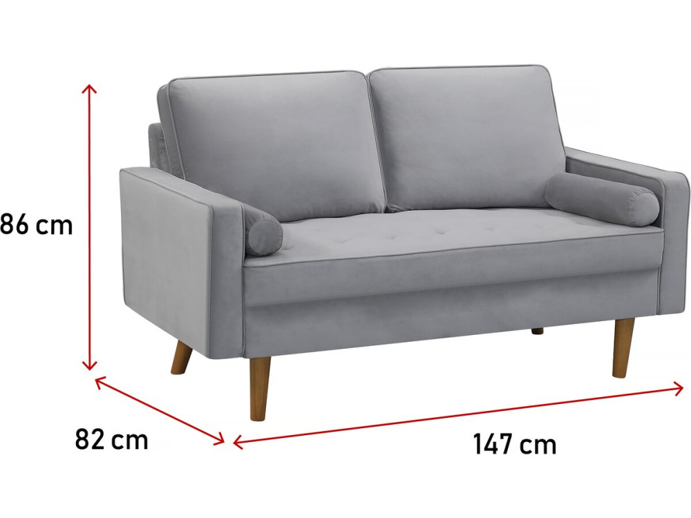 Stala aksamitna sofa Yannick” - 82 x 147 x 86 cm - 2 miejsca - Jasnoszara.