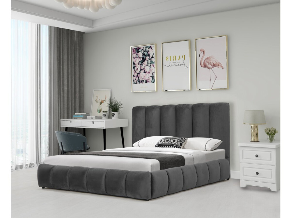 Lit avec coffre "Annie" 140 x 190 cm - Gris