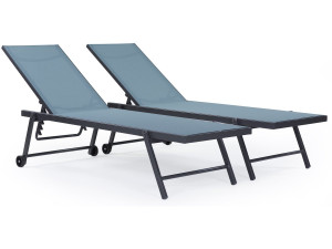 Zestaw 2 leżaków plażowych "Jolia" - Tekstylen tapicerowany i aluminium - Gama "Phoenix" - Niebieskie