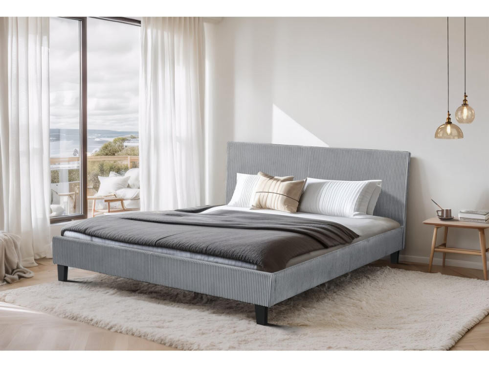 Lit en Velours Cotelé "Ambre" - 160 x 200 - Gris
