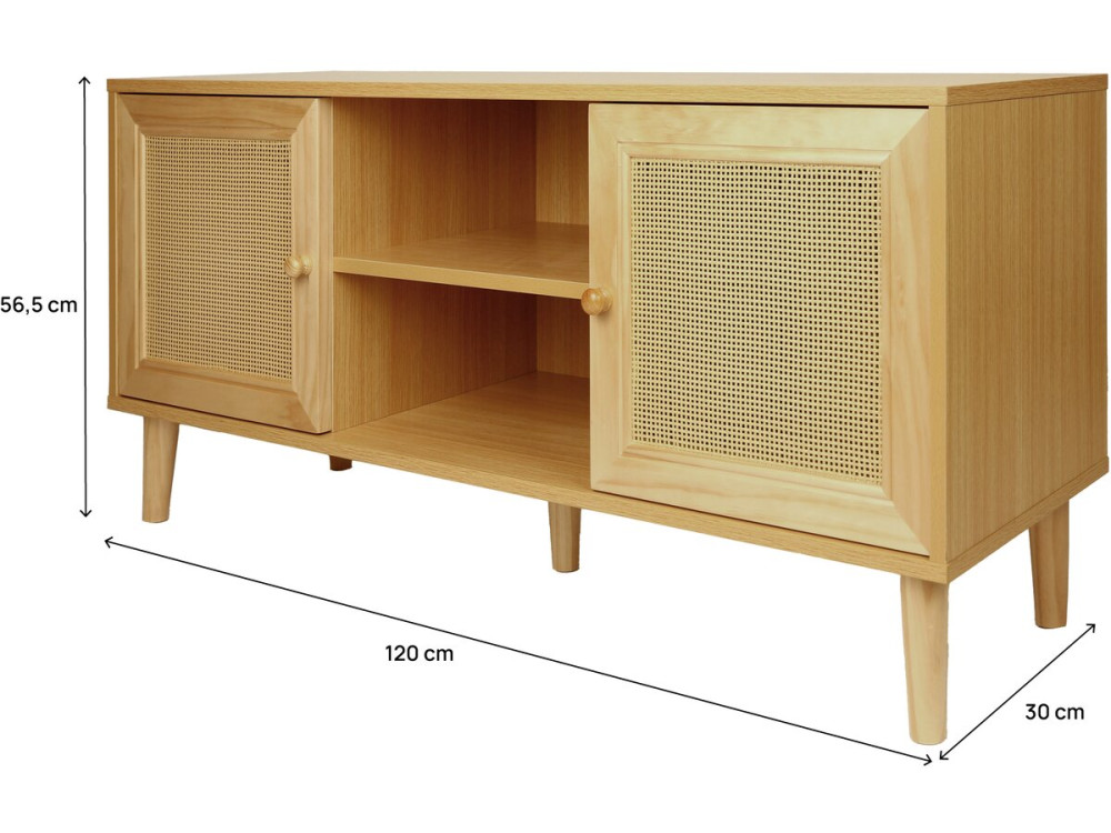 Skandynawska szafka RTV z trzciny Iguana” - 120 x 30 x 56,5 cm - Braz