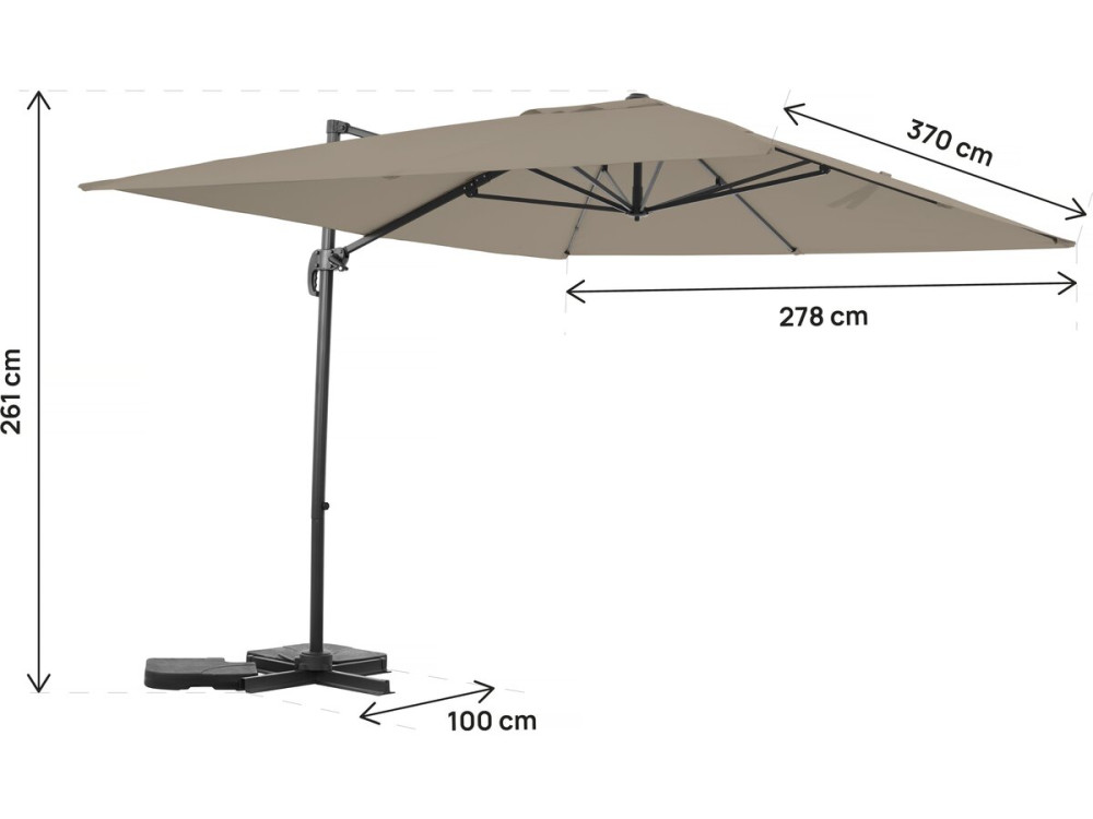 Parasol jardin déporté en aluminium "Sky 4" - 3 x 4 m - Taupe - Avec Housse de protection