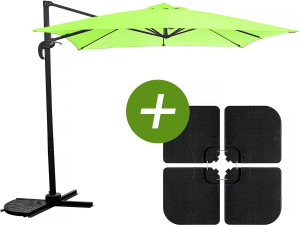 Parasol ogrodowy "Soleil" z nogą boczną - Kwadratowy -  2.5 x 2.5 m - Zielony + Płyty obciążające w zestawie
