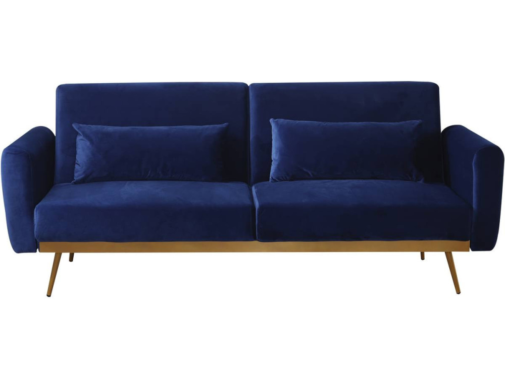 Kanapa rozkładana "Donia" z weluru - 203 x 81 x 83 cm - 3 miejsca - Ciemnoniebieska