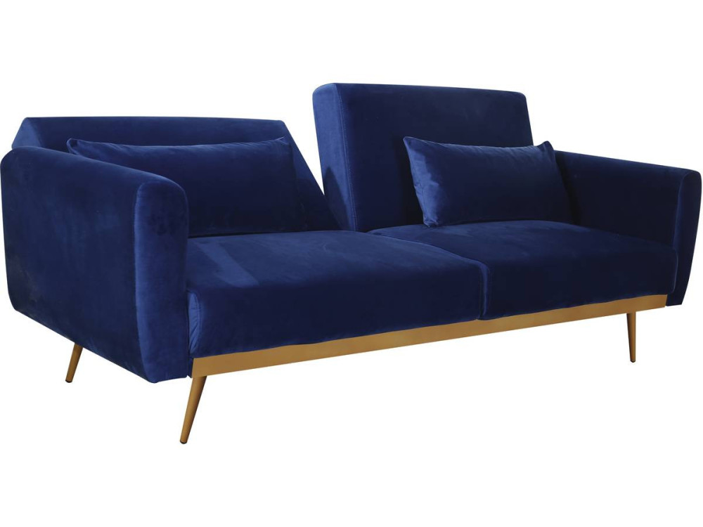 Kanapa rozkładana "Donia" z weluru - 203 x 81 x 83 cm - 3 miejsca - Ciemnoniebieska