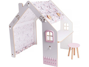 Drewniany domek do zabawy "Bianelli" z biurkiem - 114 x 93 x 120 cm - Biay / Różowy