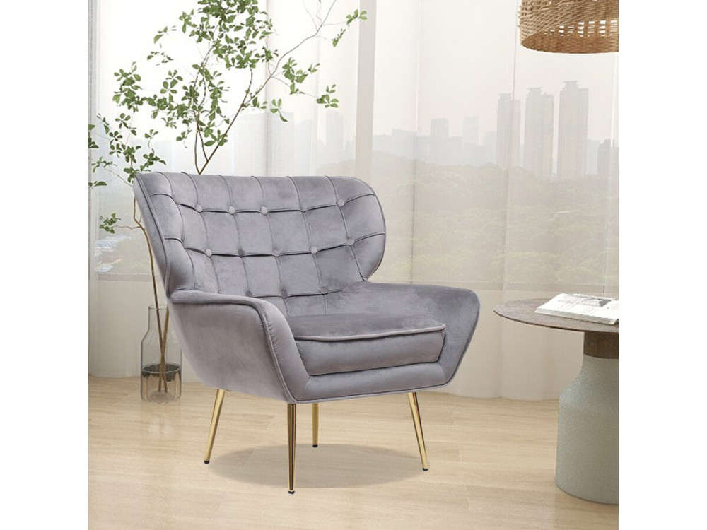 Fotel aksamitny "Austin" - 79 x 71 x 79,5 cm - szary