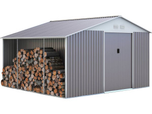Domek metalowy "Dallas" 12,99 m² ze schowkiem na drewno