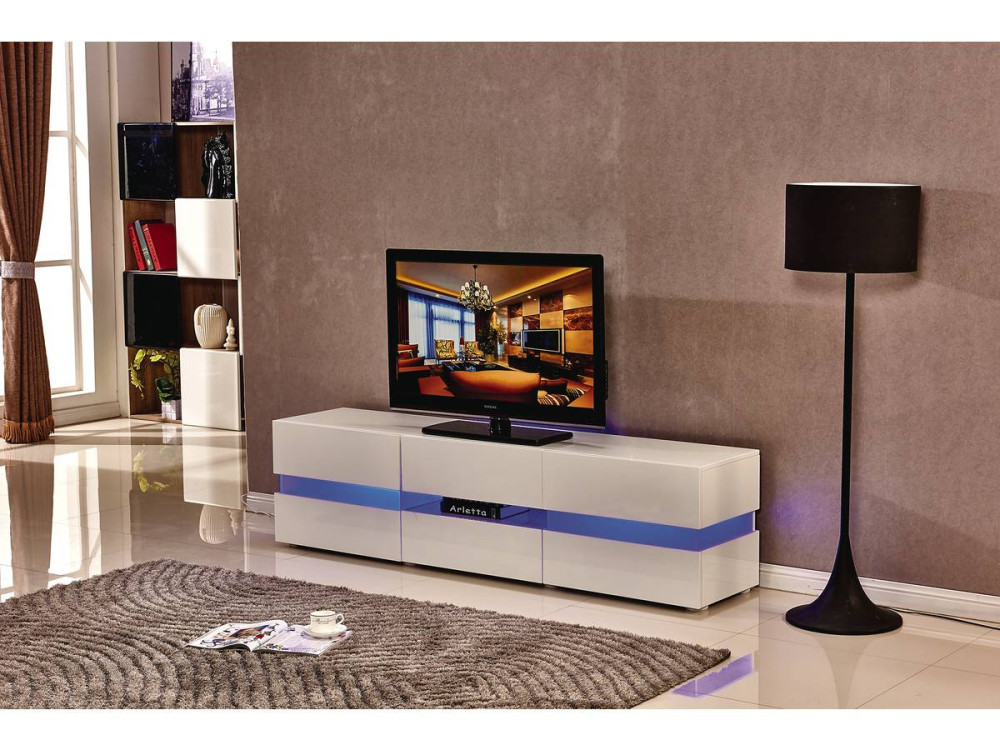 Szafka pod telewizor z podwietleniem LED „Vida” - 177 x 39 x 45 cm - Biała lakierowana