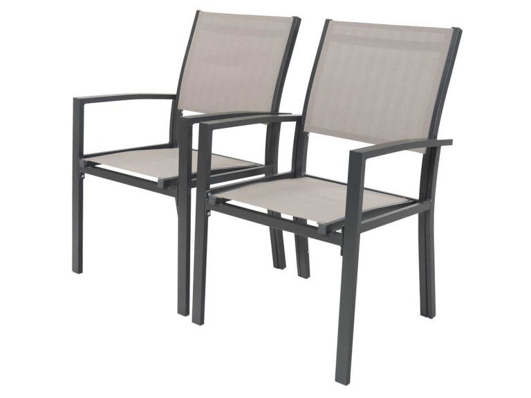 Krzeso ogrodowe aluminiowo-tekstylenowe „Tropic” - Phoenix - Szaro-brązowy - Zestaw 2 szt.
