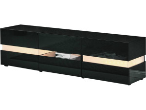 Szafka pod telewizor Vida” z podświetleniem LED - 177 x 39 x 45 cm - Czarna lakierowana