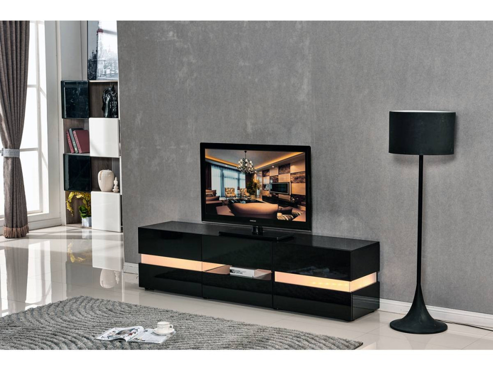Szafka pod telewizor Vida” z podświetleniem LED - 177 x 39 x 45 cm - Czarna lakierowana