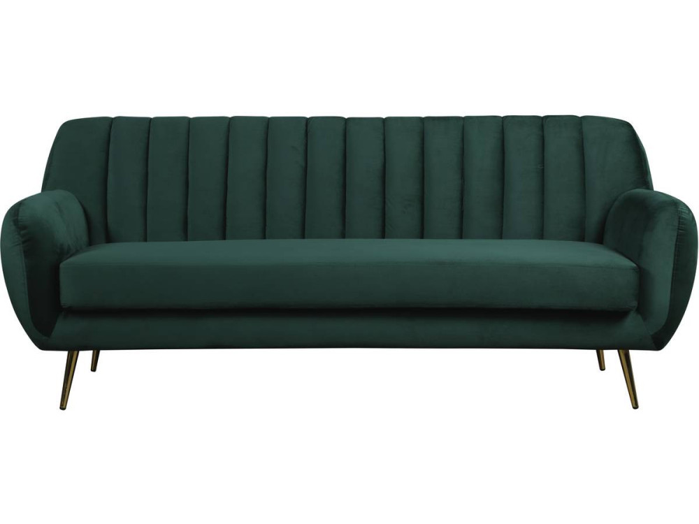 Kanapa nierozkadana "Evans" z weluru - 195 x 84 x 82 cm - 3 miejsca - Ciemnozielona