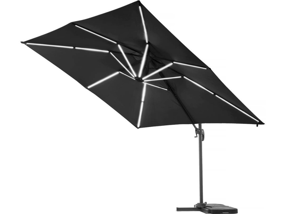 Parasol ogrodowy "Sun 4 Luxe" z boczn nogą - Z podświetleniem LED - Z aluminium - Kwadratowy - 3 x 4 m - Czarny