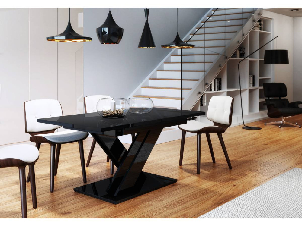 Rozkadany stół jadalny "Bronx" - 140/180 x 80 x 75 cm - Czarny błyszczący